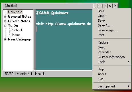 Screenshot vom Programm: Quicknote